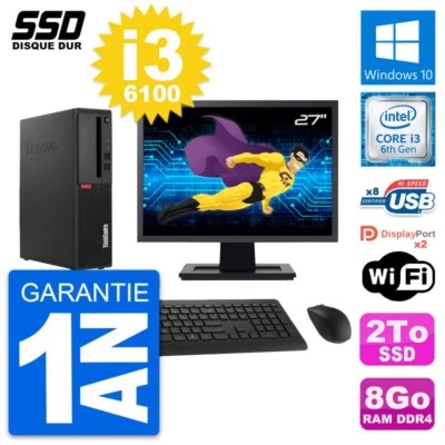 PC LENOVO M910s SFF Pantalla 27" Intel Core i3-6100 RAM 8Go GB 2To Windows 10 Wi - Imagen 1 de 4