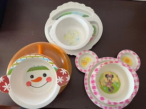 Dinner Plastic Plate & Bowl Sets Childs Kids Girls Minnie Mouse Princess Snowman - Picture 1 of 5