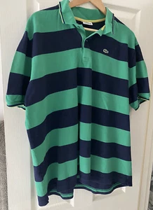 LACOSTE GREEN NAVY BLUE STRIPE POLO SHIRT TOP SIZE 10 ^ - Picture 1 of 9