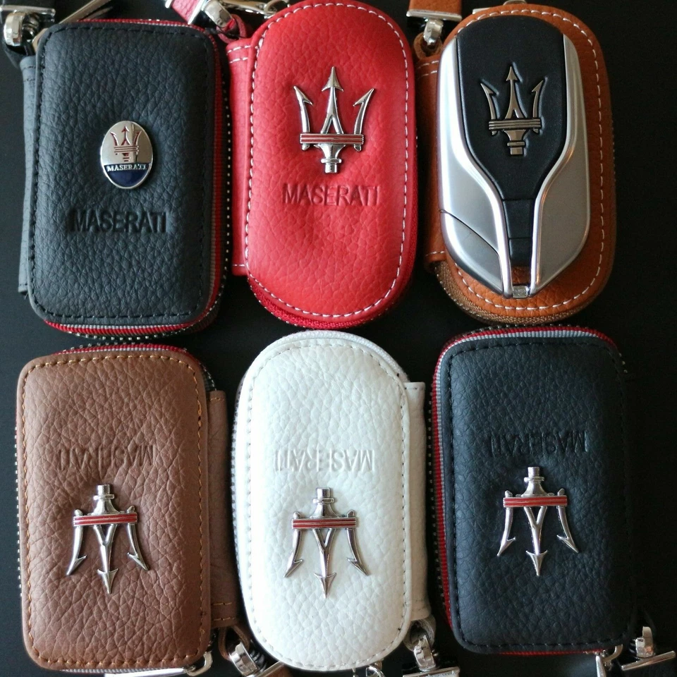 Maserati Levante Quattroporte Ghibli Handstitched Leather Key Ring Chain Cover - Immagine 1 di 4