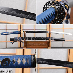 T10 steel Japanese samurai katana sharp blade practical sword elegant blue Ito  