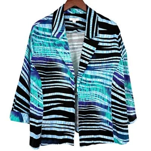 Erin London Plus Size 3X Zebra Blue Black Wearable Art to Wear Jacket Blazer Top - Picture 1 of 7