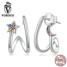 Fashion Authentic 925 Sterling Silver Star&Moon CZ Earrings Jewelry Women VOROCO