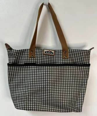 "Bolso de Mano Kavu Blanco/Negro Pata de Gallo Patrón Correa Bolso de Mercado 16x12""" Foto 1 de 4