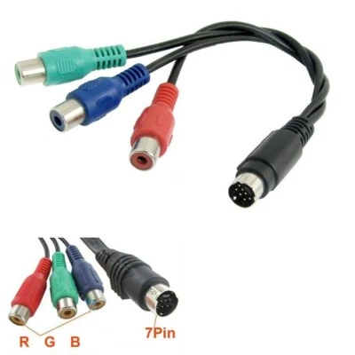 S-Video 7 Pin To 3 RCA Female RGB Component Cable For DVD TV HDTV VCR PC (617) - Image 1 of 4