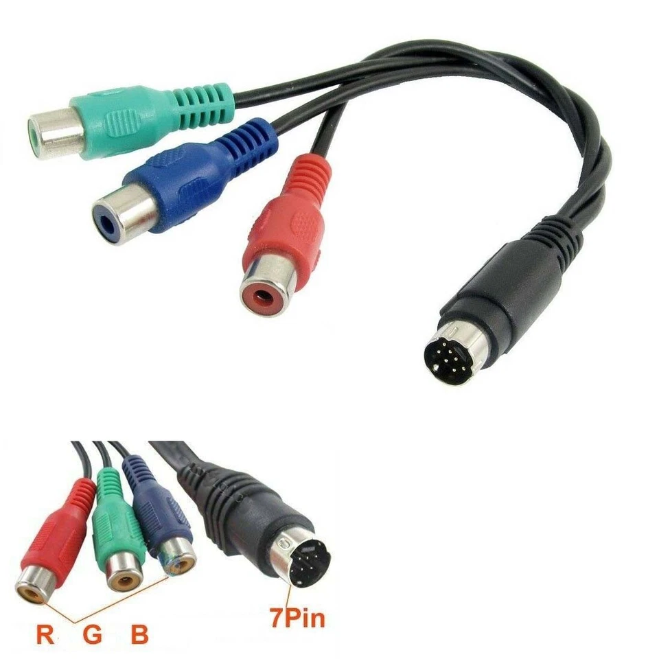 S-Video 7 Pin To 3 RCA Female RGB Component Cable For DVD TV HDTV VCR PC (617) - Image 1 of 4