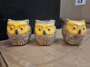 Vintage Ceramic Owl Salt and Pepper Shakers Set With Toothpick Holder - Picture 1 of 6