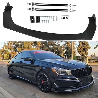 Carbon Fiber Front Bumper Lip For Mercedes-Benz C43 Splitter Spoiler+Strut Rods - Imagem 1 de 4