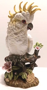 Vintage White Cockatoo Sulfur Yellow Crown Ceramic Parrot Bird Figurine 11” Tall - Picture 1 of 10