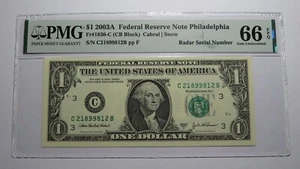 $1 2003 Radar Serial Number Federal Reserve Currency Bank Note Bill PMG UNC66EPQ - Picture 1 of 3