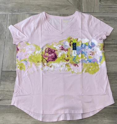 Tek Gear Essential Gear Performance Top V Nek Pink Short Sleeve Top Plus Sizes - Image 1 of 3