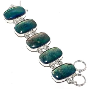 Rainbow Mystic Topaz Gemstone 925 Sterling Silver Bracelet 7-8" v061 - Picture 1 of 6