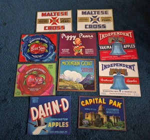 LOT of 10 antique apple fruit vegetable litho advertising labels ORIGINAL - Picture 1 of 7