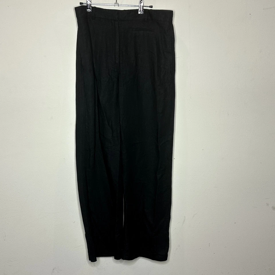 Pantalón pantalón para mujer H&M negro mezcla lino bolsillos tiro alto pierna ancha talla 12 Foto 1 de 4