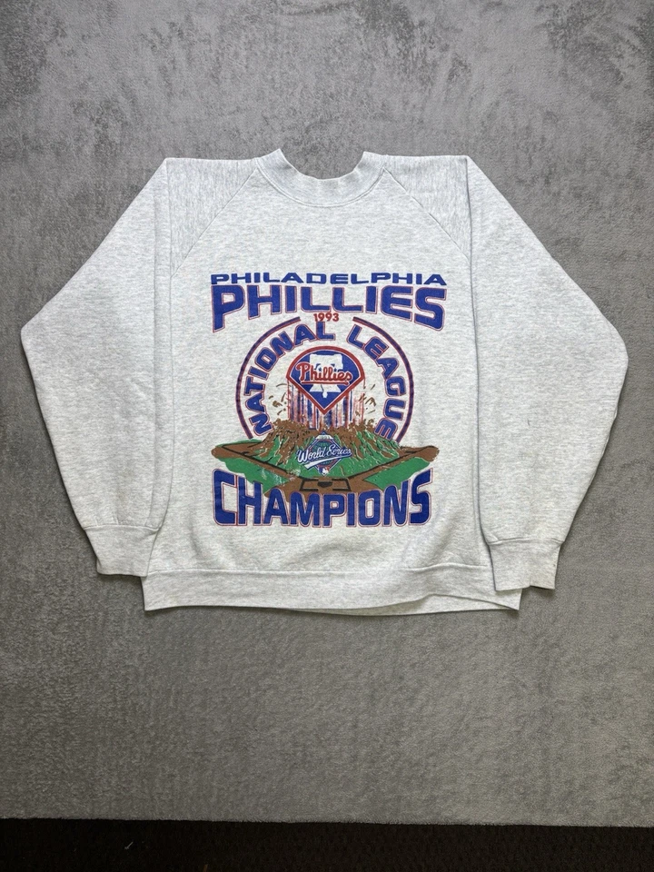 Vintage 1990s Philadelphia Phillies 1993 Champs Crewneck Sweatshirt Size L Grey - Image 1 of 4