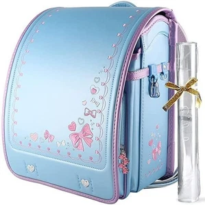 Randoseru Rucksack Japanische Schultasche Herz Band Schleife Stickerei Hellblau - Bild 1 von 10