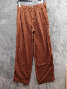 Free People Pantalone Donna 10 Marrone Plissettato Chino Gamba Larga Cotone Elasticizzato Casual - Foto 1 di 13