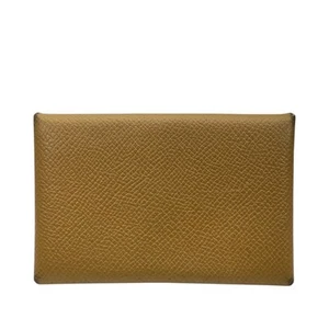 HERMES Calvi Card Case Business Holder Pass Coin Compact Epsom Brown T Stamp 381 - Picture 1 of 7
