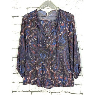 JOIE "Vandrea" Sheer Paisley Print 100% Silk Peasant Popover Blouse Boho Small  - Image 1 of 4