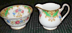 Shelley Sheraton green small open sugar bowl creamer green border floral design - Picture 1 of 13