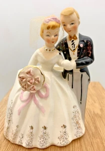 RELPO Braut & Bräutigam 5" Pflanzgefäß/Vase/Hochzeitstorte Topper Vintage MC Kitsch SELTEN Japan - Bild 1 von 12