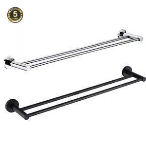 Decaura Double Towel Rail Rack Bar 750mm Chrome Black round Wall Holder Hanger - Picture 1 of 11