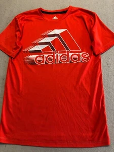 Adidas T-Shirt Teen Boy's Large (14-16) Red/Navy Blue Activewear Knit Logo Tee - Picture 1 of 5