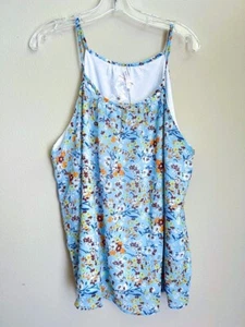 NWT DNA Couture Light Blue Orange White Brown Floral Sleeveless Tank Blouse 2XL - Picture 1 of 6