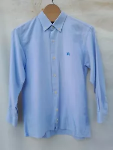 Burberry London Chambray Shirt Boys 10 Blue Embroidered Logo Made in Spain - Picture 1 of 12