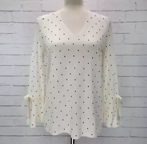 Suéter Ann Taylor LOFT Mujer Cuello en V Lunares Manga Campana M Susurro Blanco - Imagen 1 de 9