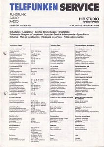 Service Manual-Anleitung für Telefunken HiFi Studio HP 800,HP 1800 - Bild 1 von 1