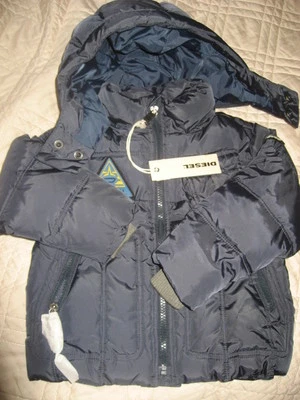 DIESEL BOYS HOODIE PUFFER WINTER SKI SNOW JACKET NAVY SIZE 2 YEARS NEW - Image 1 of 2