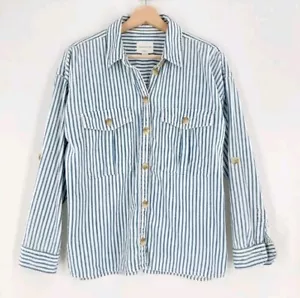 American Eagle Size Large Oversized Fit Pocket Shirt Jacket Blue White Stripe - Picture 1 of 7