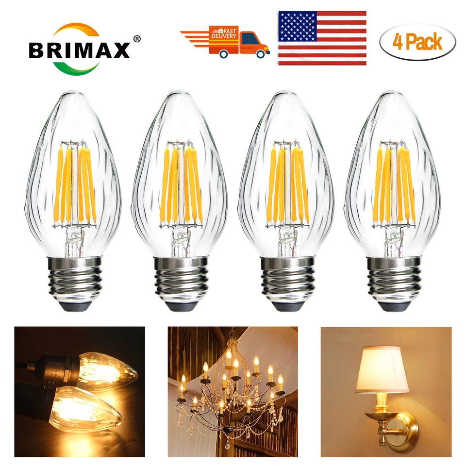 BRIMAX E26 LED Bulbs Light 8W 80W Equivalent Flame Wrinkle Glass Dimmable Bulbs - Image 1 of 4