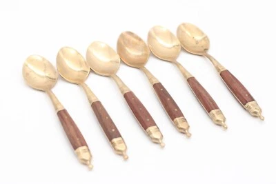 6x Villeroy & Boch Gallo Leonardo Kaffeelöffel aus Messing & Holz Länge 16,5 cm - Bild 1 von 4