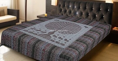 Bohemian Double Kantha Handmade Cotton Quilt Bed Cover Throw Blanket Gudari - Image 1 of 4