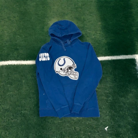 Indianapolis Colts Hoodie Mens Large Blue NFL EMBROIDERED Helmet L Vintage Sweat Cover