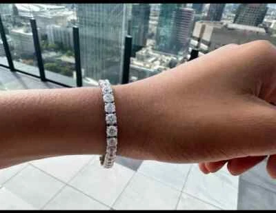 12 Ct E/VS Round Lab Grown Diamond Tennis Bracelet Solid 14K White Gold 7'' - Image 1 of 2