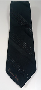 Vintage Oscar De La Renta Classic Neck Tie Polka Dot Striped Dark Blue Silk