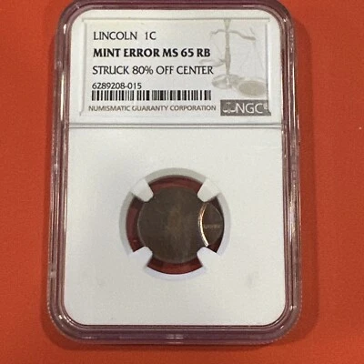LINCOLN 1C STRUCK 80% OFF CENTER NGC MINT ERROR UNC DETAILS MS 65 RB - Image 1 of 4