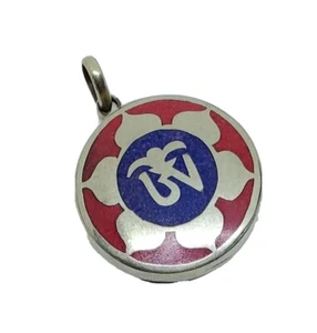 Tibetan OM Coral Lapis Pendant/Locket - Picture 1 of 5