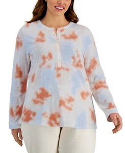 Style & Co Women's Plus Size 2X Cotton Tie Dye Knit Henley Top Shirt Pink NwT - Picture 1 of 8