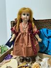 Antique Repro French Bebe Steiner Bleuette 11” Doll In Antique Trunk w/ Clothes