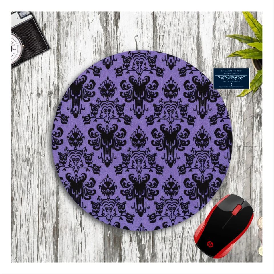 THE HAUNTED MANSION DISNEY INSPIRED PURPLE 8" ROUND NONSLIP MOUSEPAD DESK MAT  - Image 1 of 1