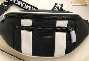 Michael Kors mott Leather Black White Stripes Woman - Picture 1 of 12