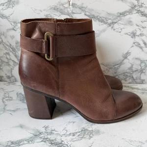 Kork Ease Women 9 Ankle Boot Brown Leather Heeled Round Toe Bootie Buckle Strap - Picture 1 of 8