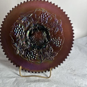 Vintage Northwood Carnival Glass Grape & Cable Plate Amethyst 9” Across - Picture 1 of 9