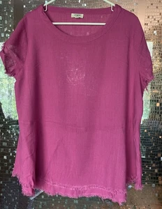 Camicia di lino Umgee donna rosa manica corta sfilacciata volant boho hippie grande - Foto 1 di 11