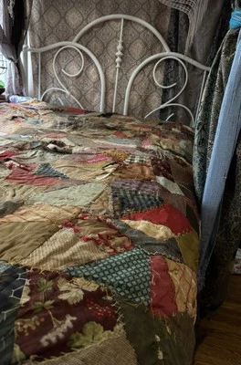 🌟131 Year Old American Folk CRAZY QUILT 1894 Antique Victorian Botanical SIGNED - Image 1 of 4