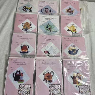 Quilt Block of Month Pattern Set Tea with Strawberries and Cream Set of 12 - Image 1 of 4